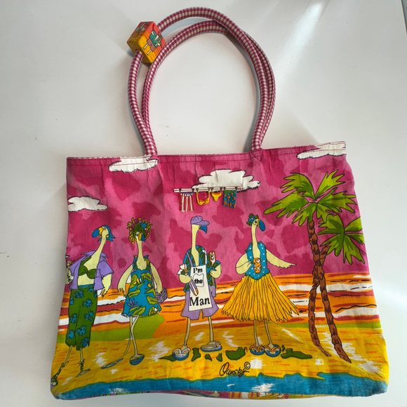 Anne Ormsby Handbags - Anne Ormsby Vintage Tote Bag Colorful Flamingos Pink Yellow